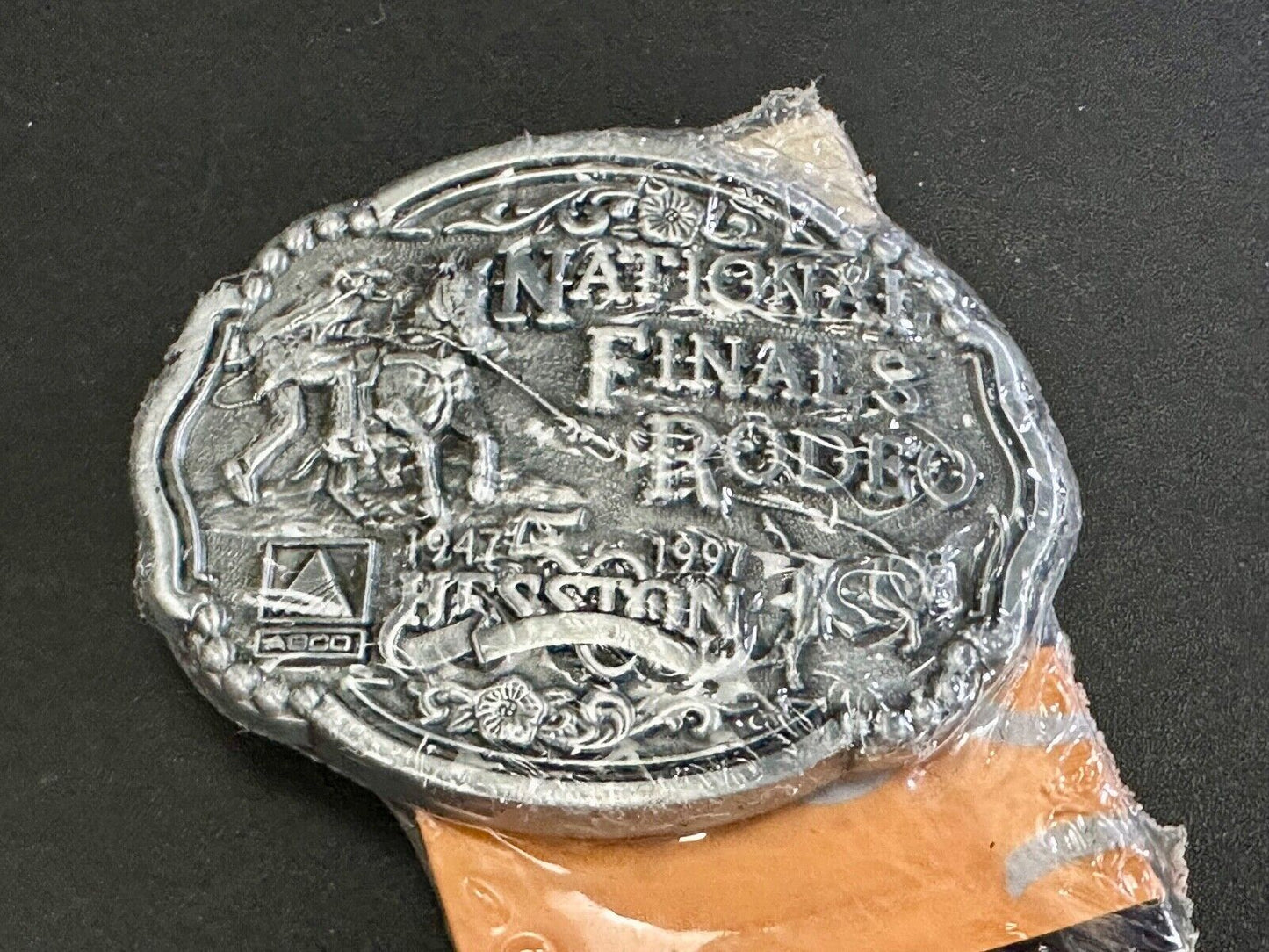1997 Youth Sized Hesston National Finals Rodeo Bull Riding Cowboys belt buckle