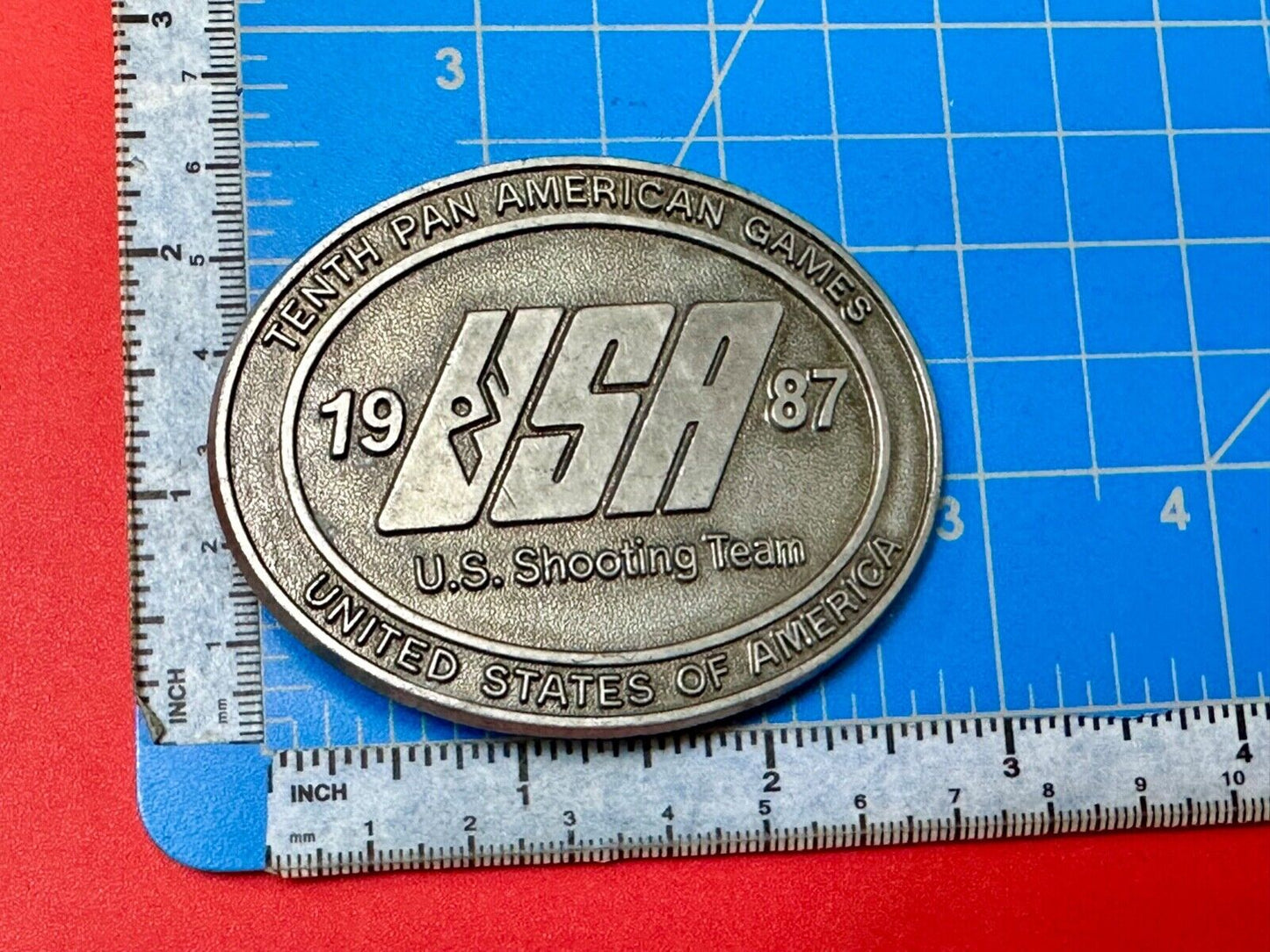 1987 US olympic shooting team olympics 10th Pan Am Games belt buckle