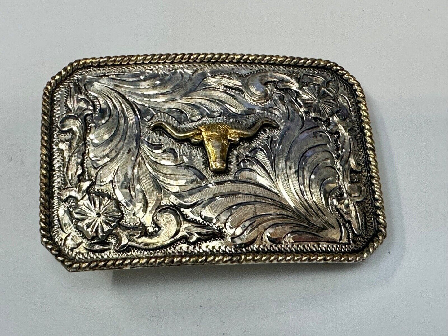 Texas Longhorn - Vintage Silver Strike Ornate Belt Buckle