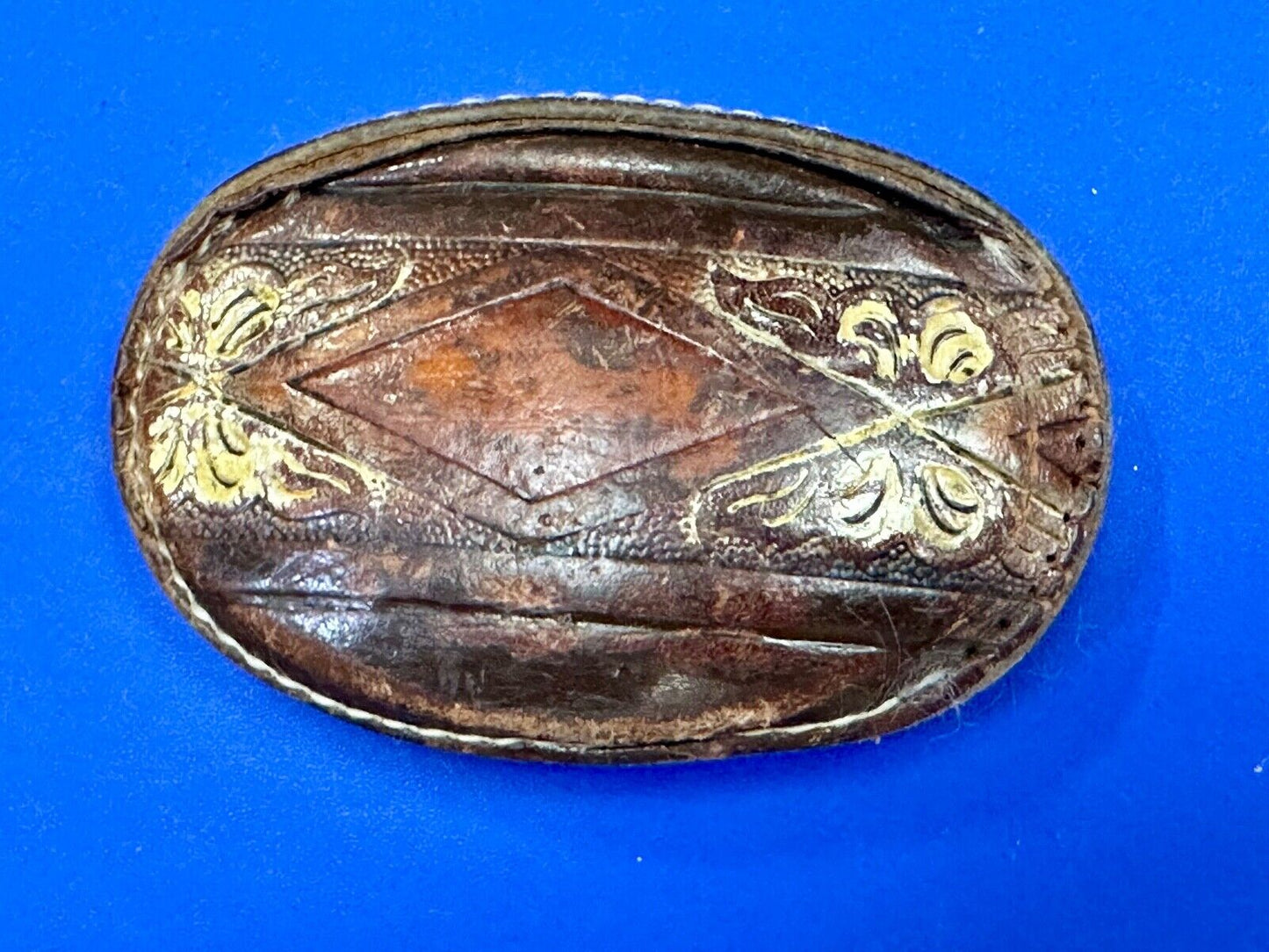 Vintage Cow Hyde Hand finished oval leather belt buckle