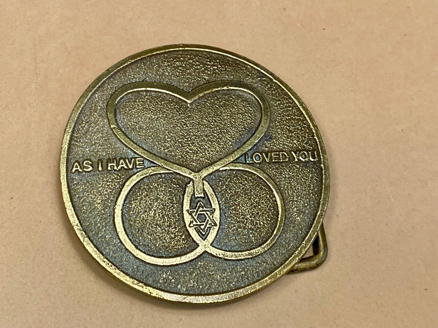 Vintage As I Have Loved You Heart Star Of David Belt Buckle