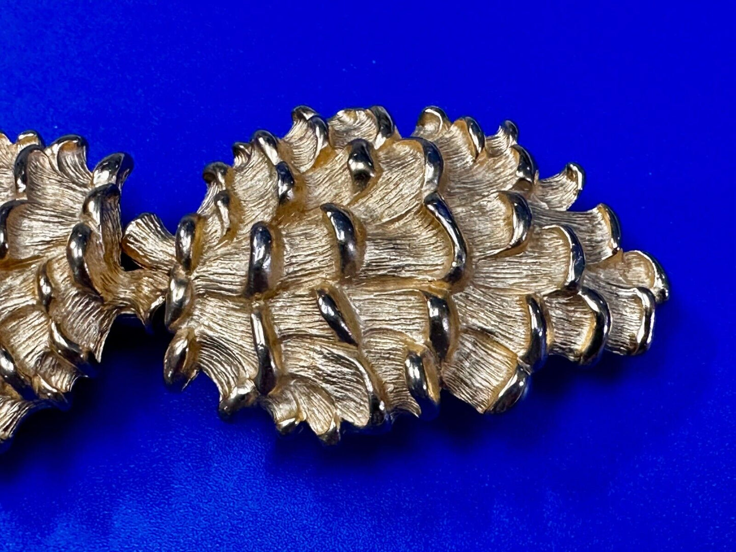 Textured Leaf Shaped Two Piece interlocking Gold Tone Belt Buckle by Paquette