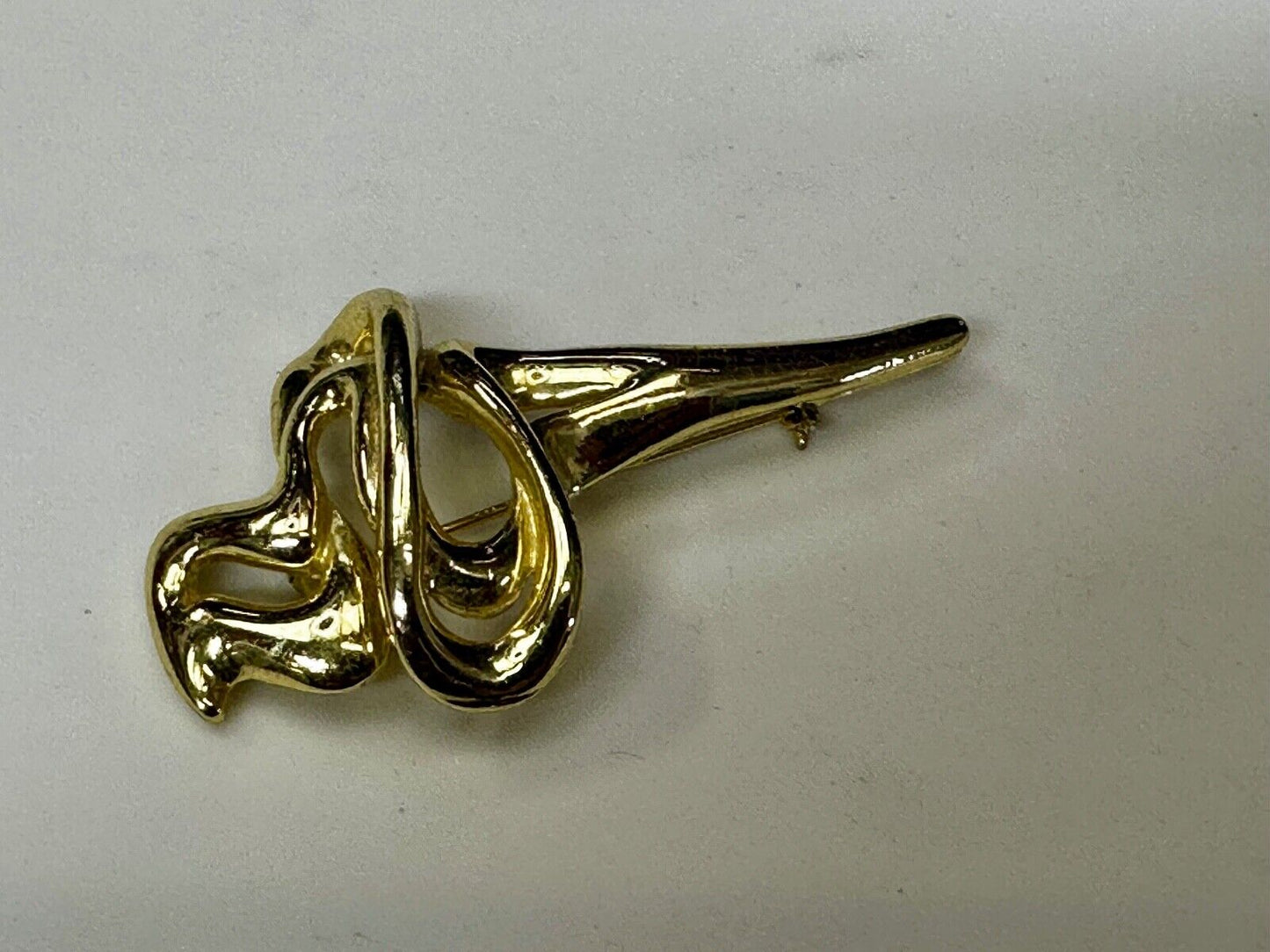 Swirl Abstract Unique Gold Tone Large 3" Vintage Brooch Pin Signed AJC
