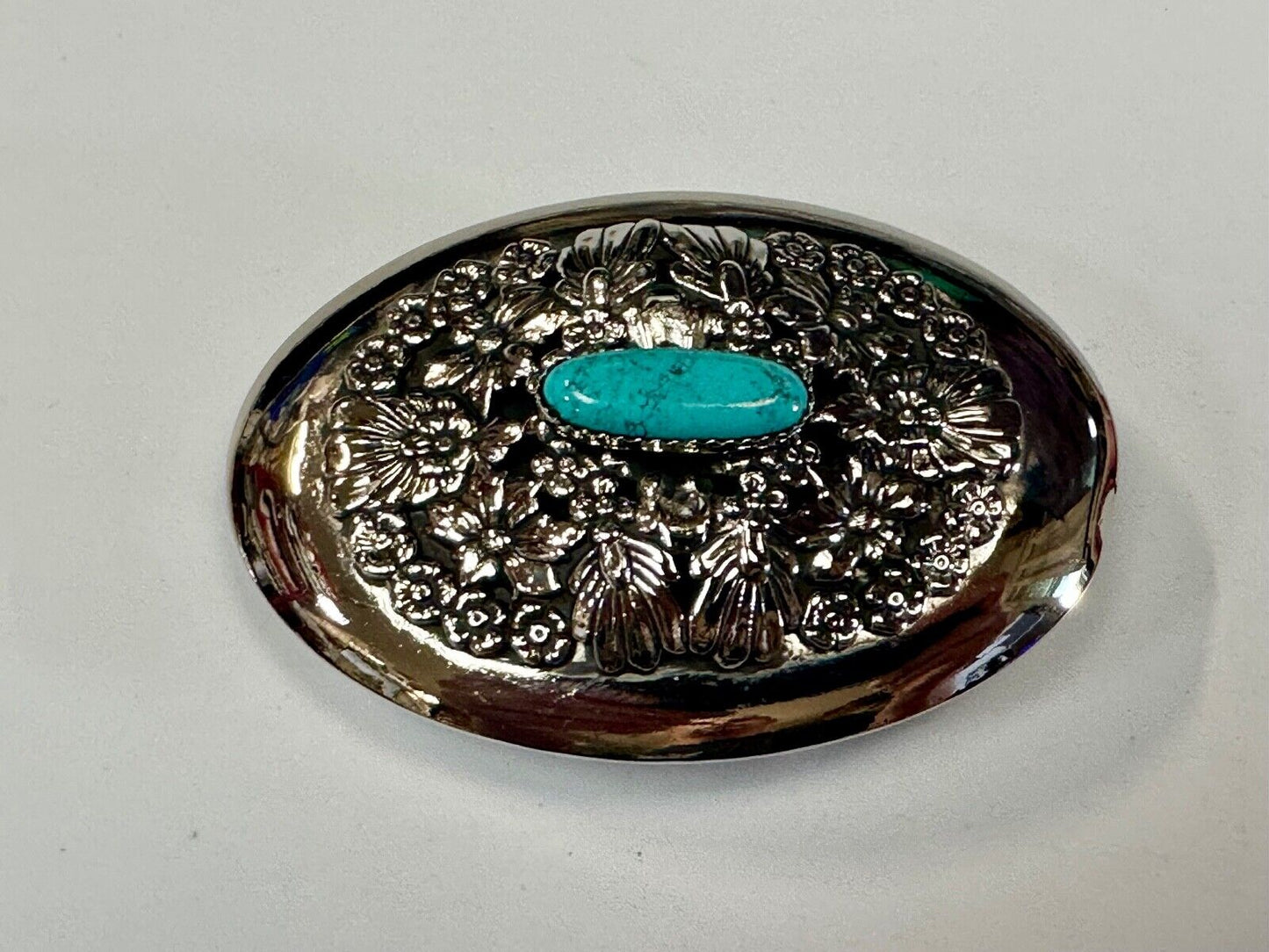 BC - B Cayaditto Zuni Native American Indian turquoise cab stone belt buckle
