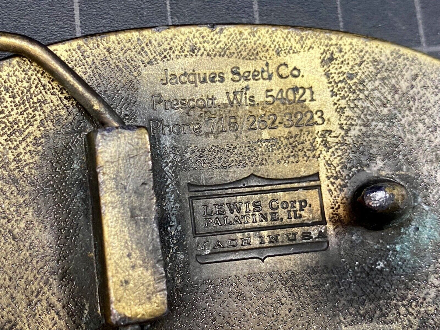 Vintage 1977 Jacques Seeds Farmers Feed The World Brass Tone Belt Buckle