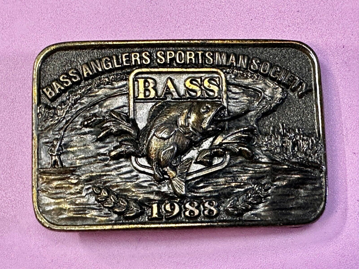 1988 Bass Anglers Sportsman Society Great American 3" Belt Buckle Co