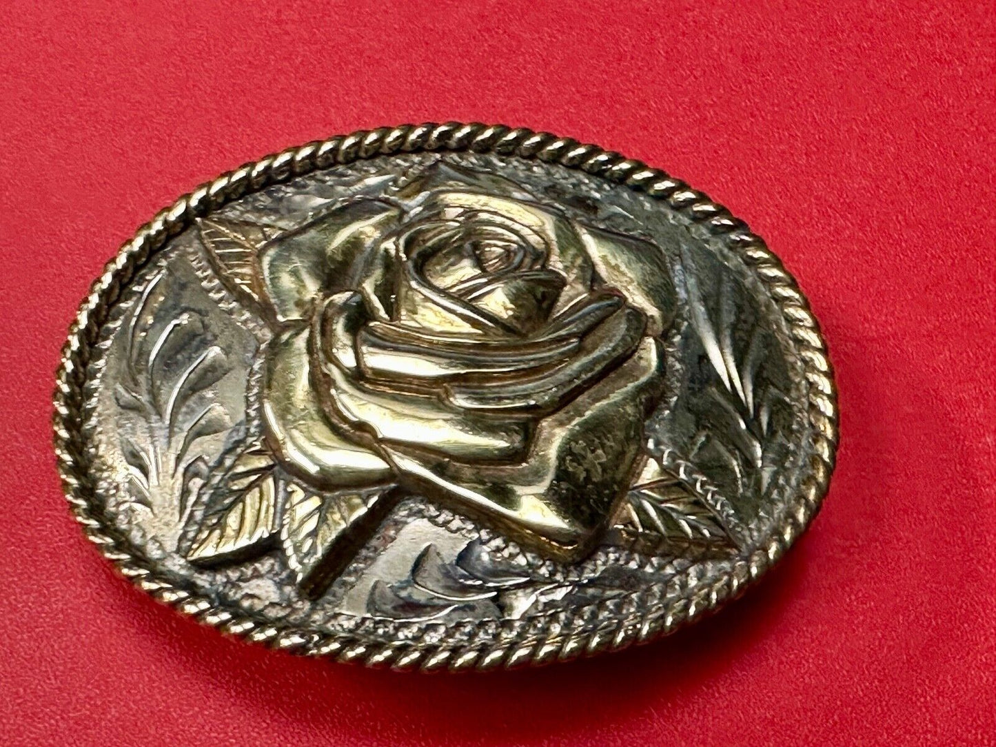 THE ROSE flower - Raised ADM mixed metal western ornate belt buckle