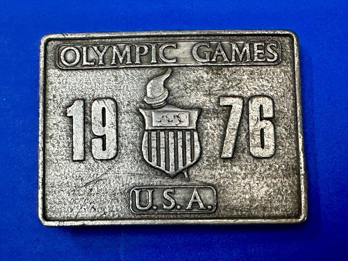 Bergamot Brass Works 1976 Olympic Games Belt Buckle USA Vintage Rectangle Solid