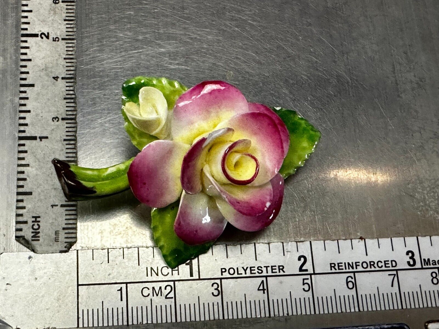 Beautiful Porcelain Rose Flower Brooch Pin Signed Cara China Staffordshire