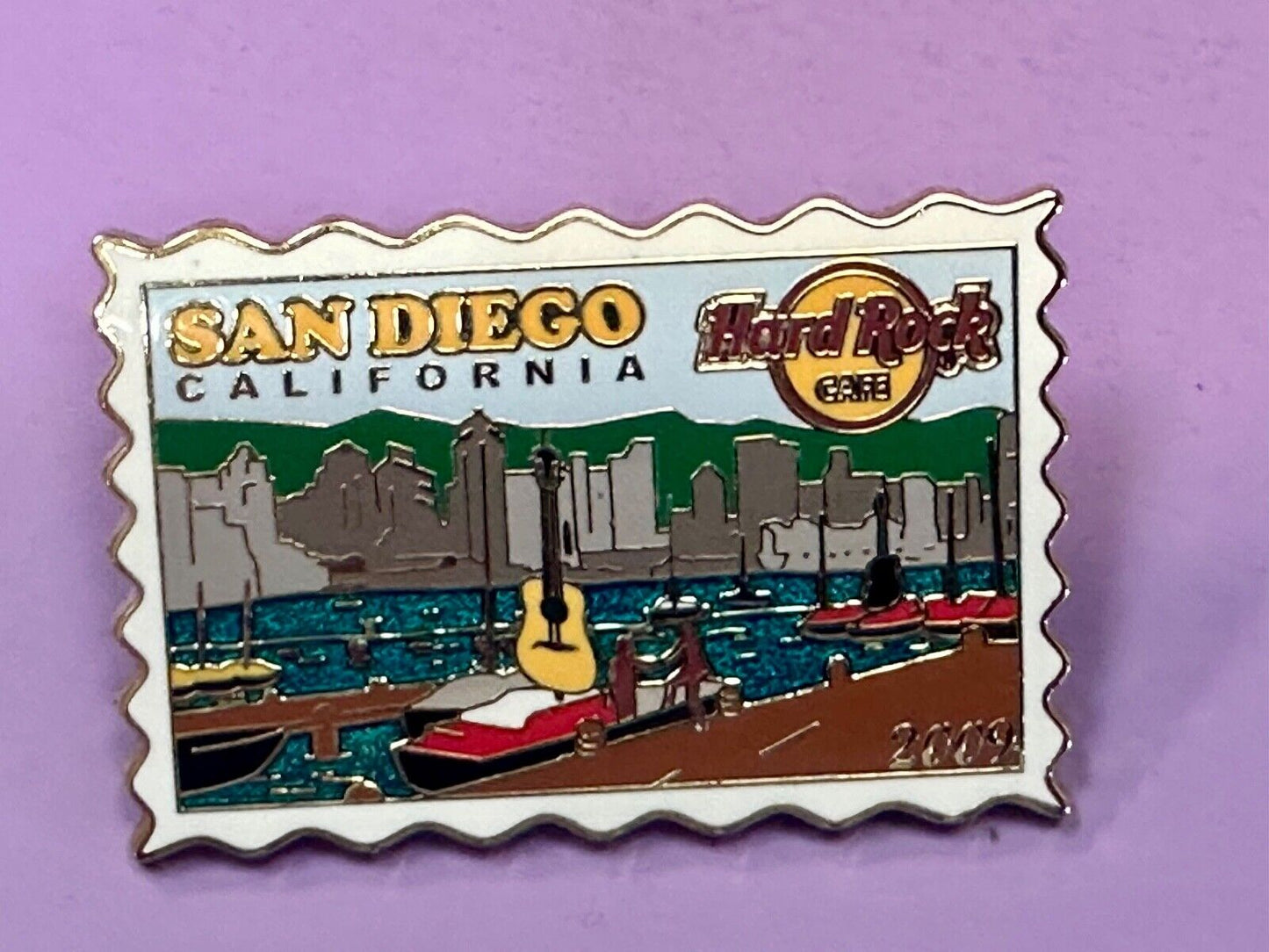 2009 Hard Rock Cafe Collectors San Diego California Stamp Style pin