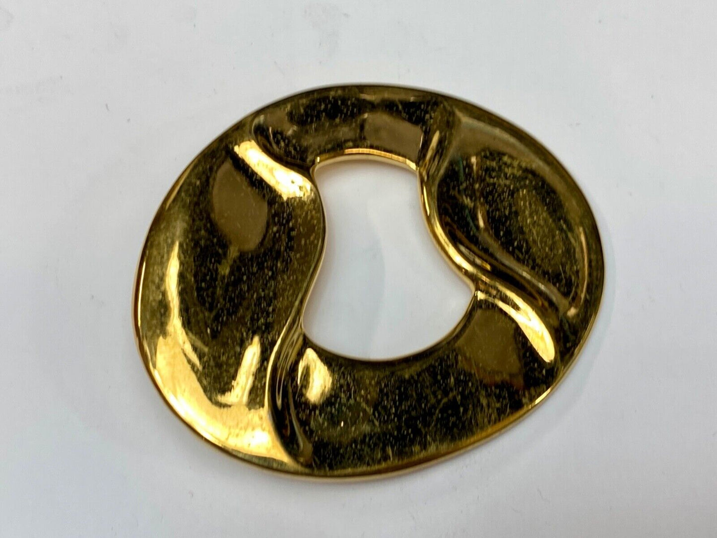 Artist Ginnie Johansen signed gold color abstract oval scarf slide