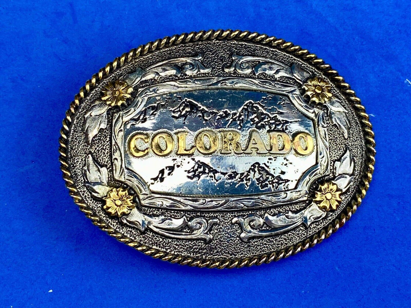 The great state of COLORADO- BEAUTIFUL mixed metal BELT BUCKLE CO Mountains