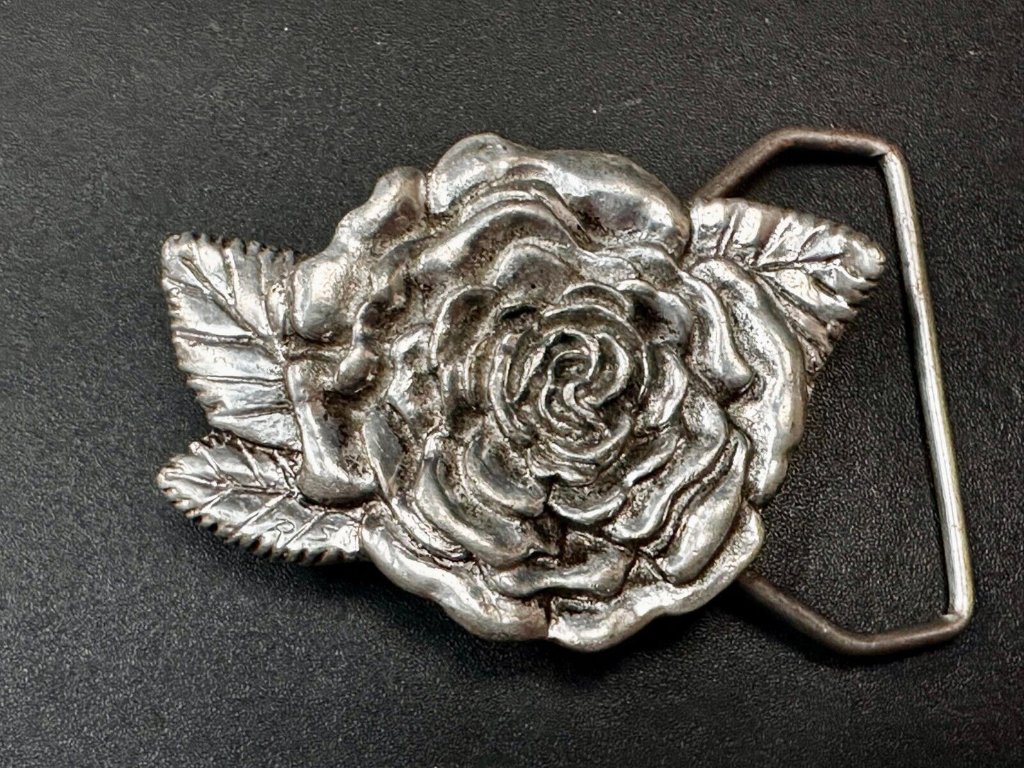 Beautiful Detailed Rose Flower Leaf Cutout Belt Buckle Carved by Rita Stewart