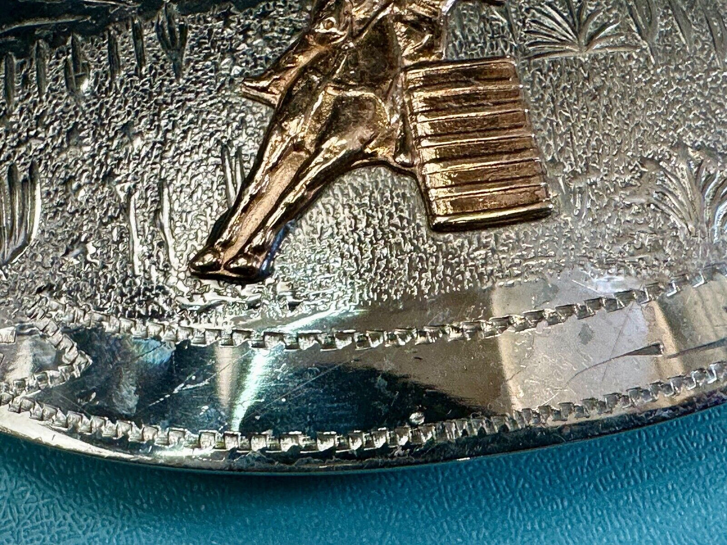 Vintage COMSTOCK CUTTING HORSE Hand Engraved German Silver Belt Buckle