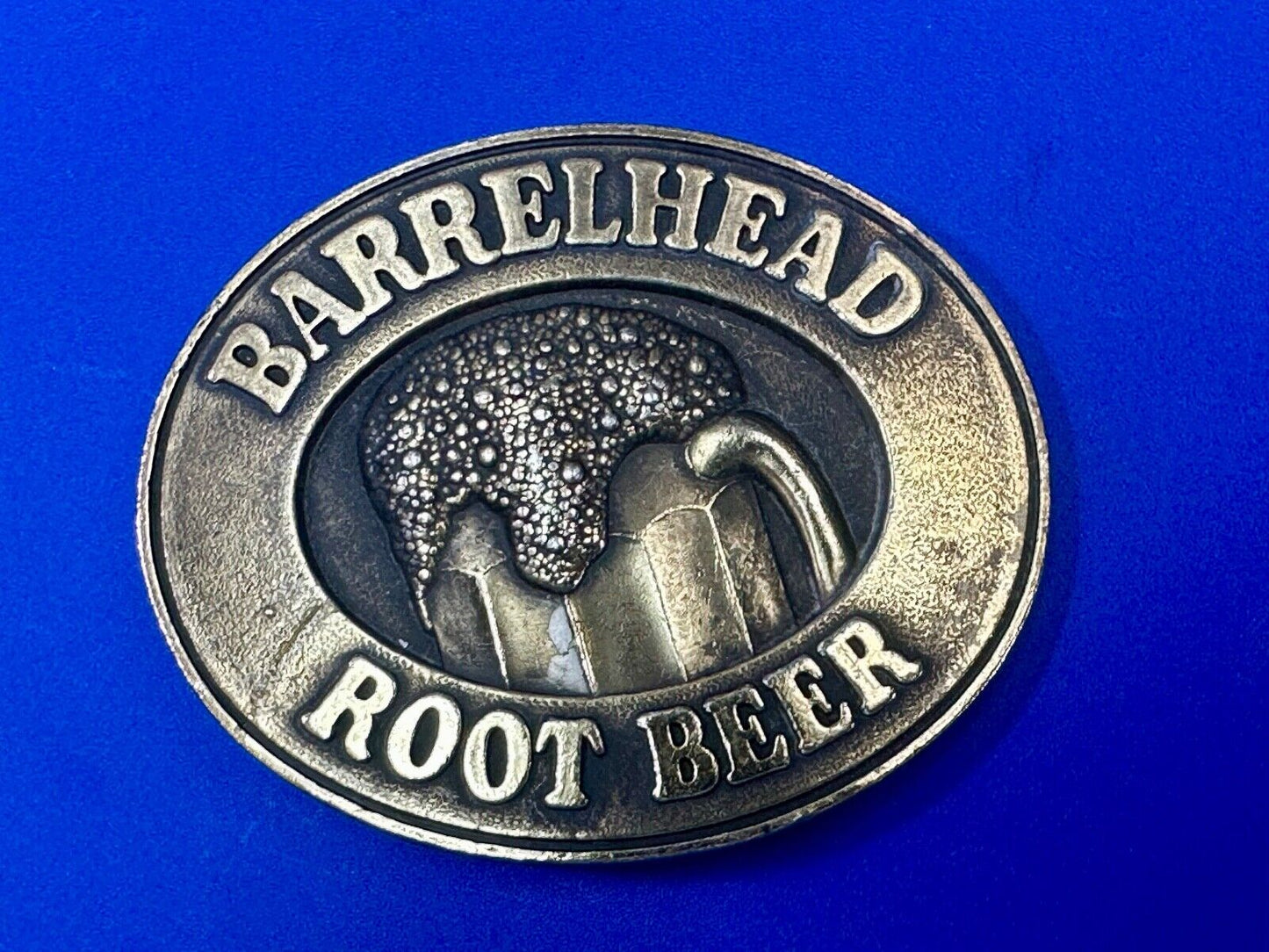 BARRELHEAD ROOT BEER MUG SODA ADVERTISING VINTAGE 1970's BELT BUCKLE by ADVOR