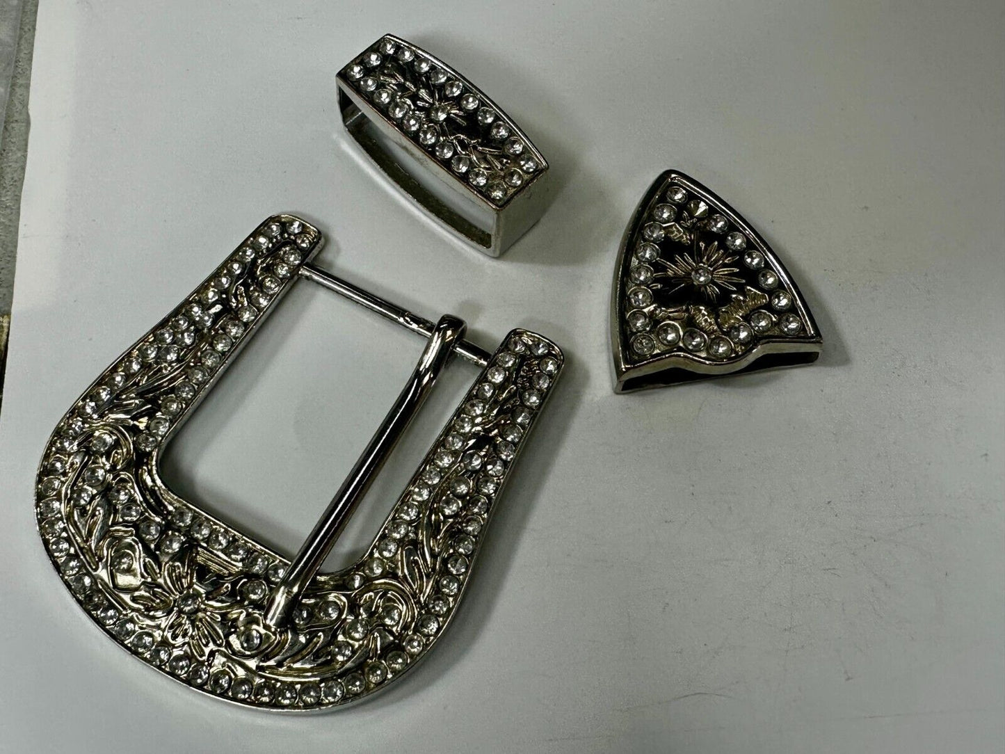 Three Piece Ranger Style Replacement Dress Belt Buckle - Missing Rhinestone