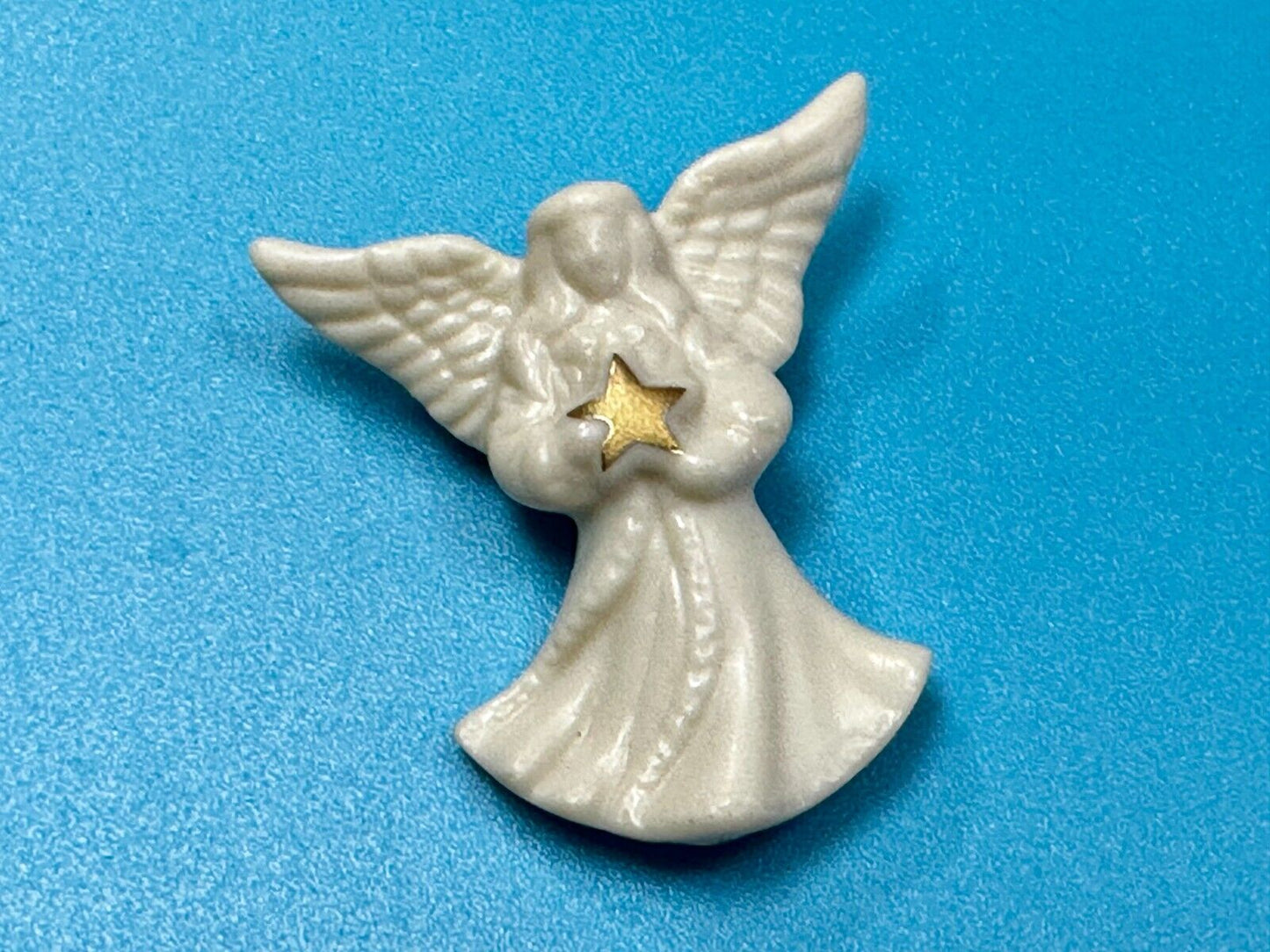Vintage Lenox Angel w/ Gold Star White Porcelain Brooch Pin Handcrafted in China