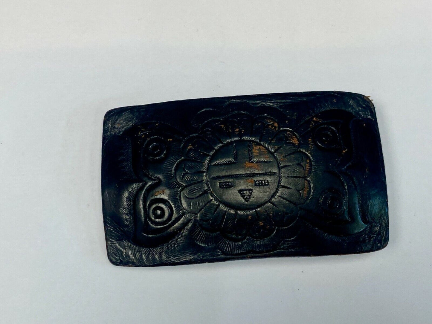 Vintage Black Leather Flower Pattern Belt Buckle