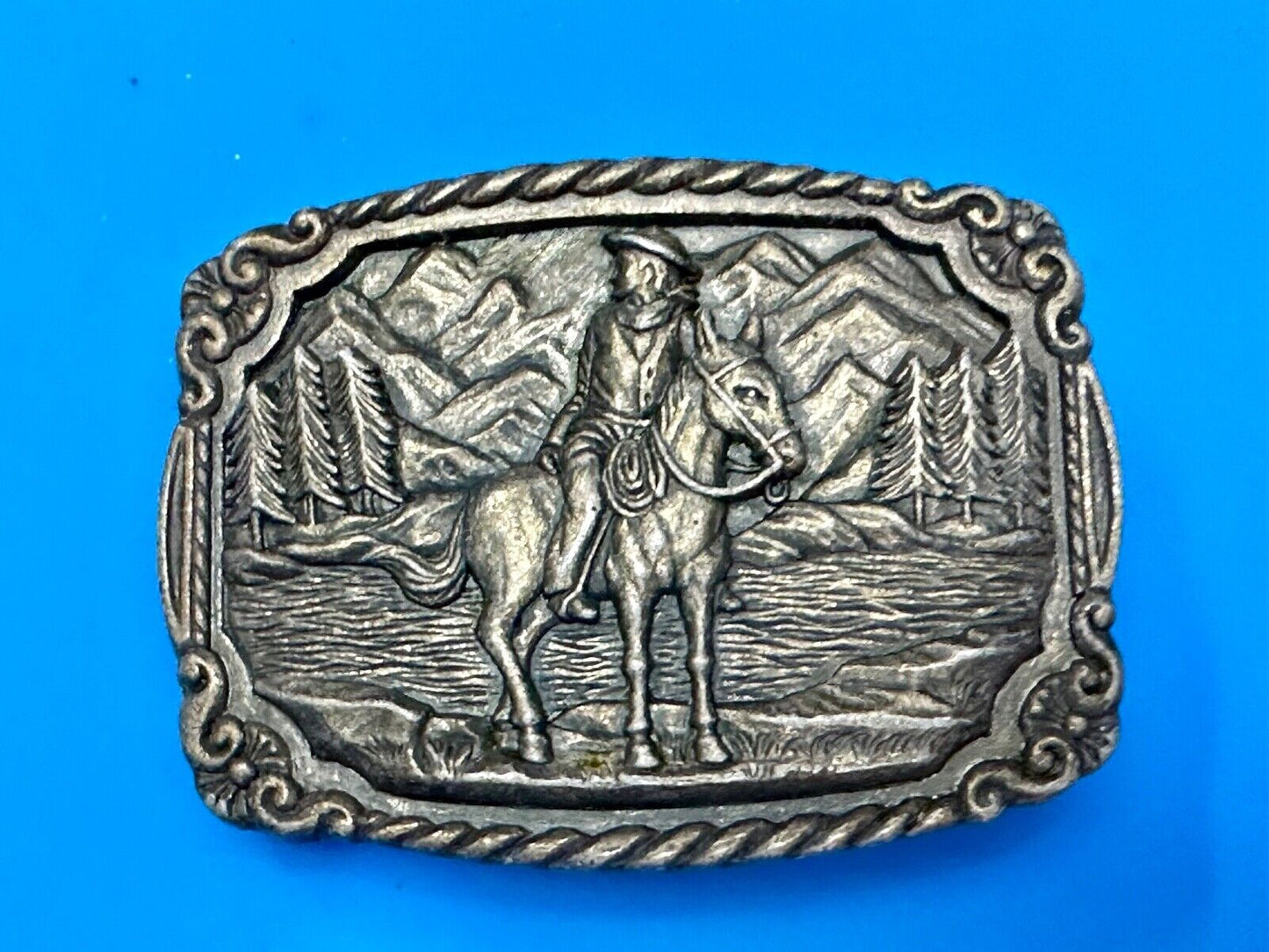 Vintage Cowboy on Horseback Dress Style Clamp down Belt Buckle