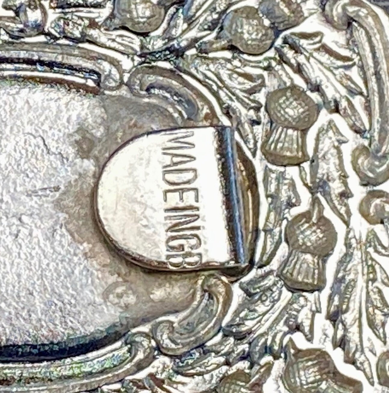 Beautiful Ornate Silver? Flower Swirl Made In Great Britain Belt Buckle