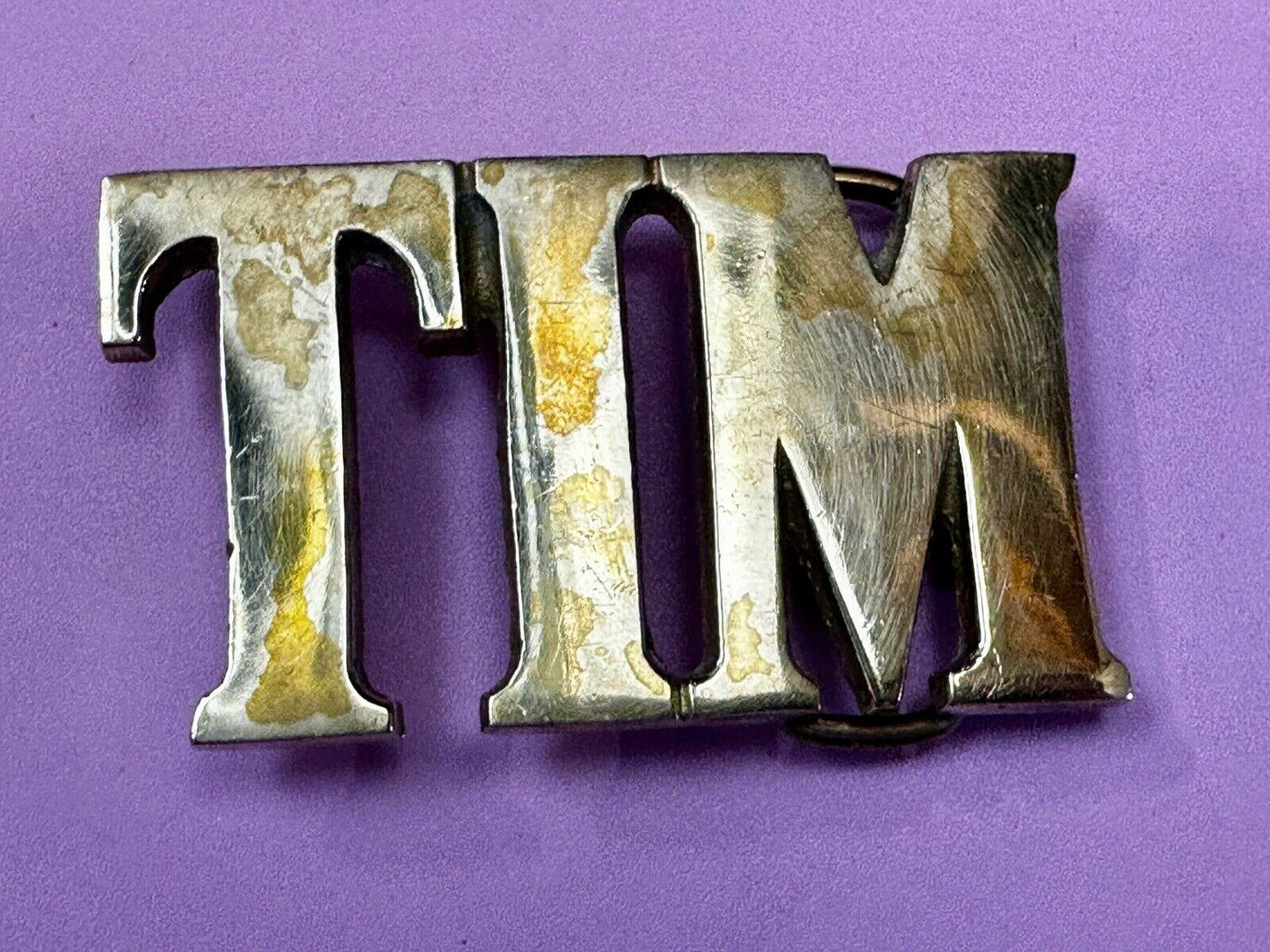 TIM - Custom Name cutout block letters Solid Brass Belt Buckle