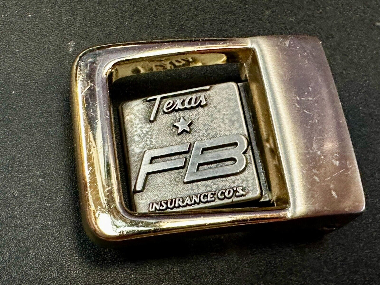 Texas Fb Insuriance Co Vintage Small Swing Out Gold Tone Belt Buckle