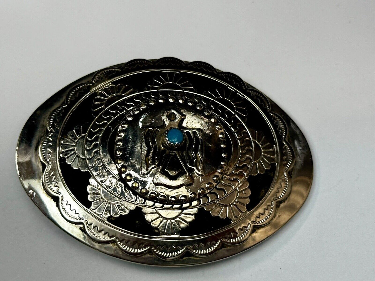 THUNDERBIRD Zuni Native American Artist Belt Buckle BC Makers Mark B Cayaditto