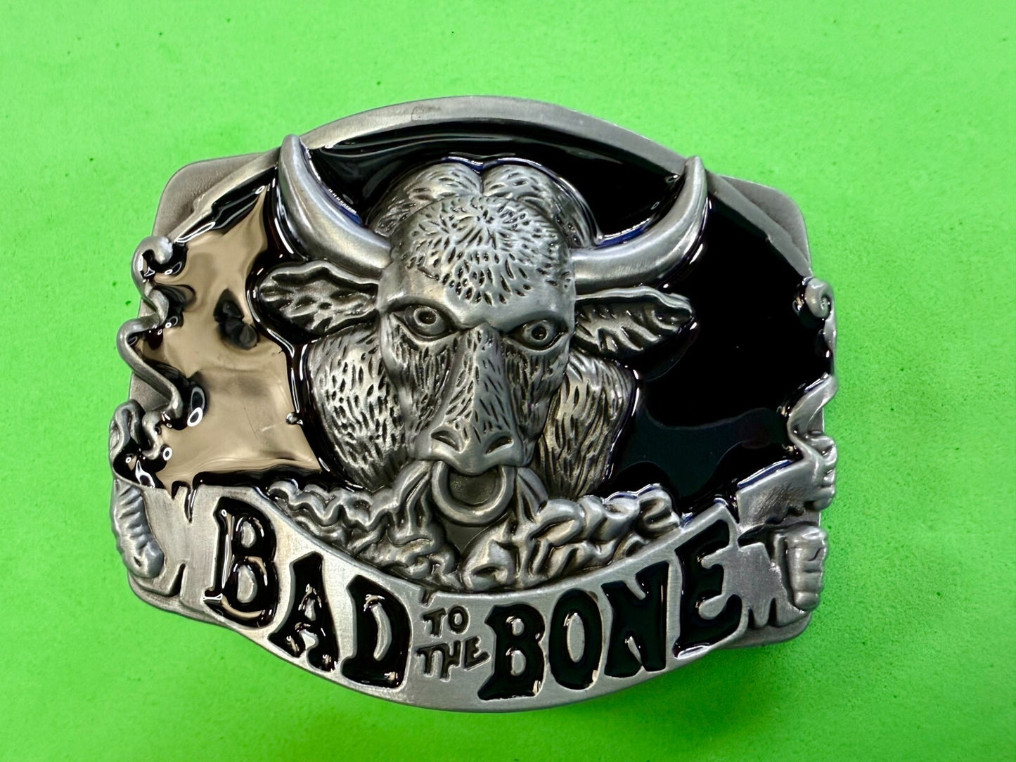 Bad to the Bone Longhorn Cow Bull Head Steer Western Cowboys Devil Belt Buckle