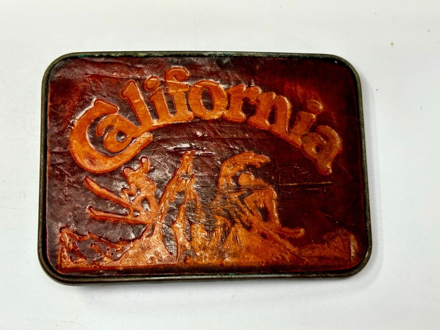 The Great State of California - Retro Brown Faux Leather / Brass Belt Buckle