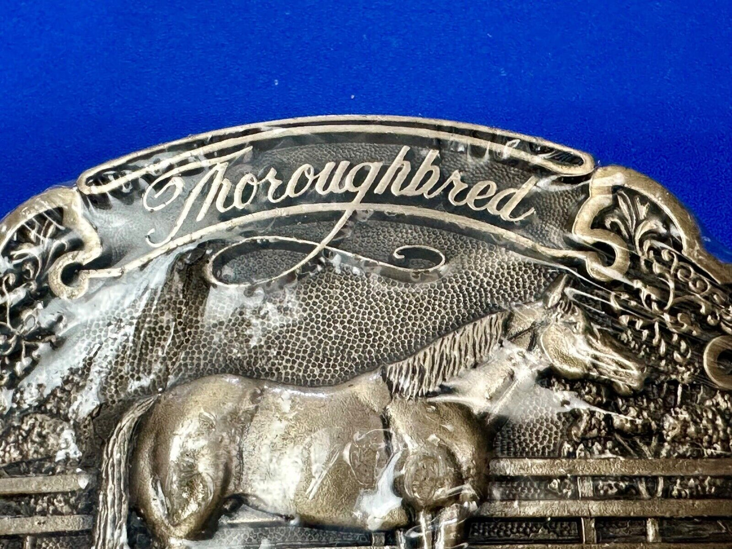 Thoroughbred Horse with Award Ribbon NOS Vintage ADM Solid Brass Belt Buckle