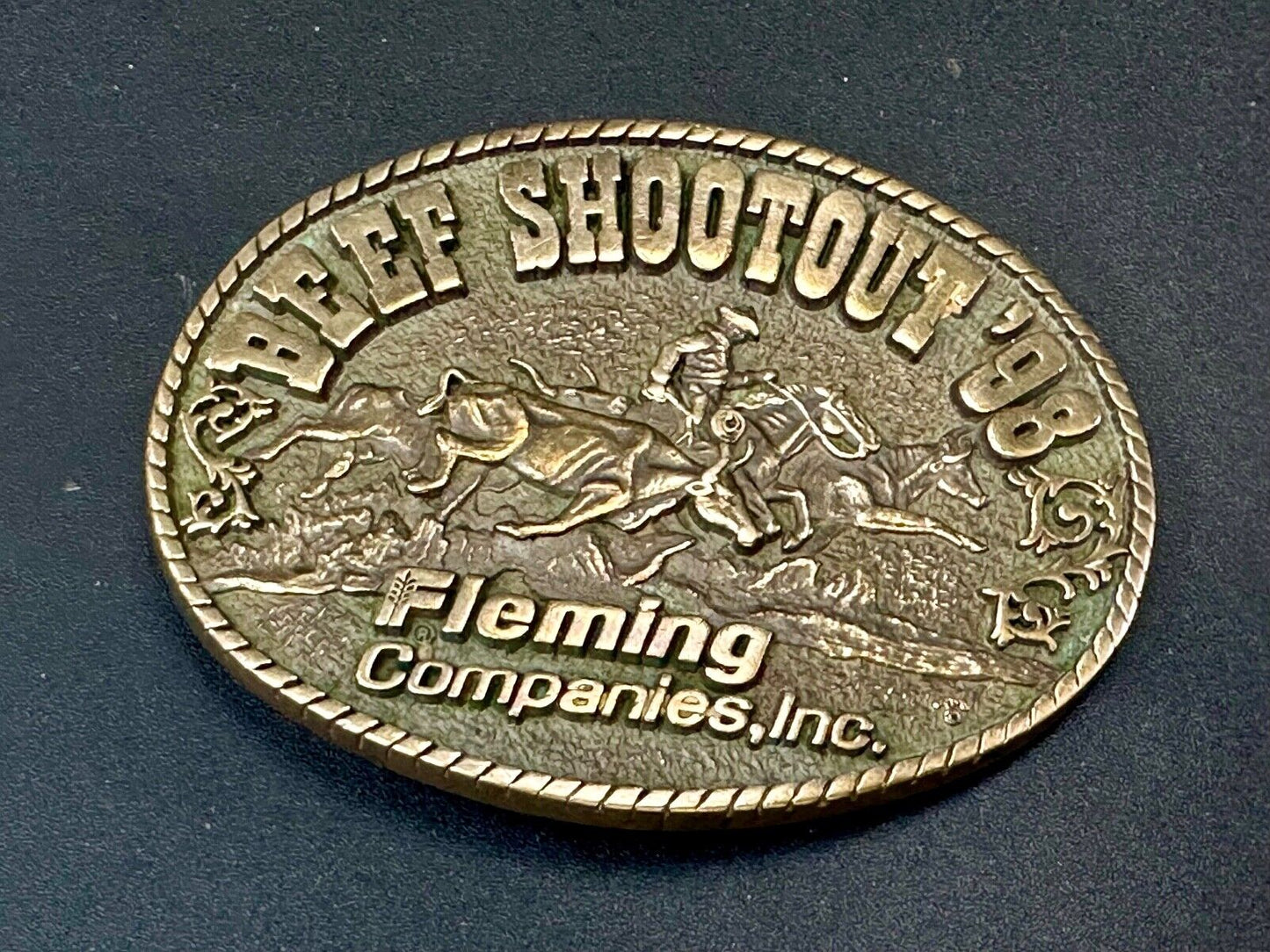 Beef Shootout 1998 Fleming Companies Inc Rodeo vintage ADM belt buckle