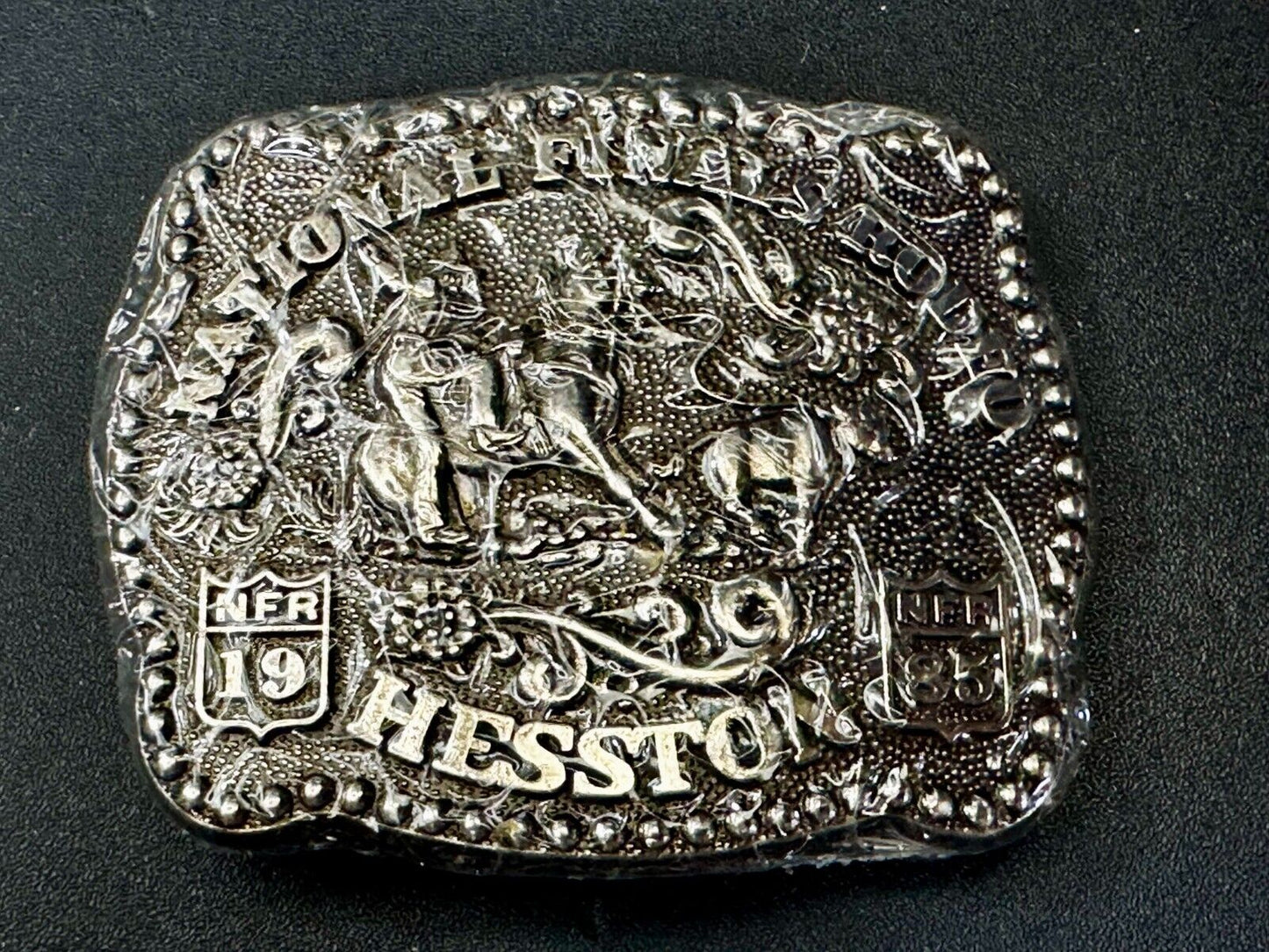 1985 Hesston National Finals Rodeo NFR Rodeo Cowboys NOS Youth Size Belt Buckle
