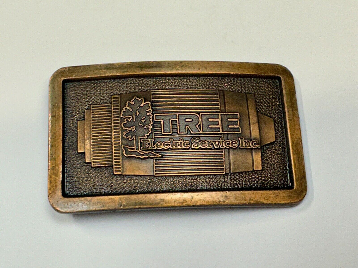 Tree electric service INC Vintage advertising promo brass tone Belt Buckle