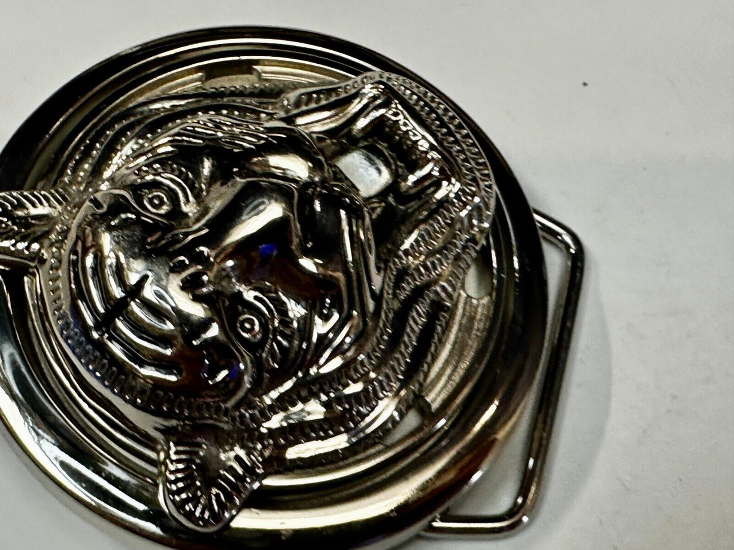 Tiger Lion's Head Figural Silver Tone Silver Color Belt Buckle - No batteries