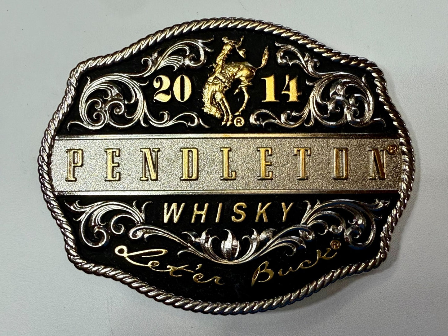 2014 Pendleton Whiskey Let'er Buck Rodeo Cowboy Montana Silversmiths Belt Buckle
