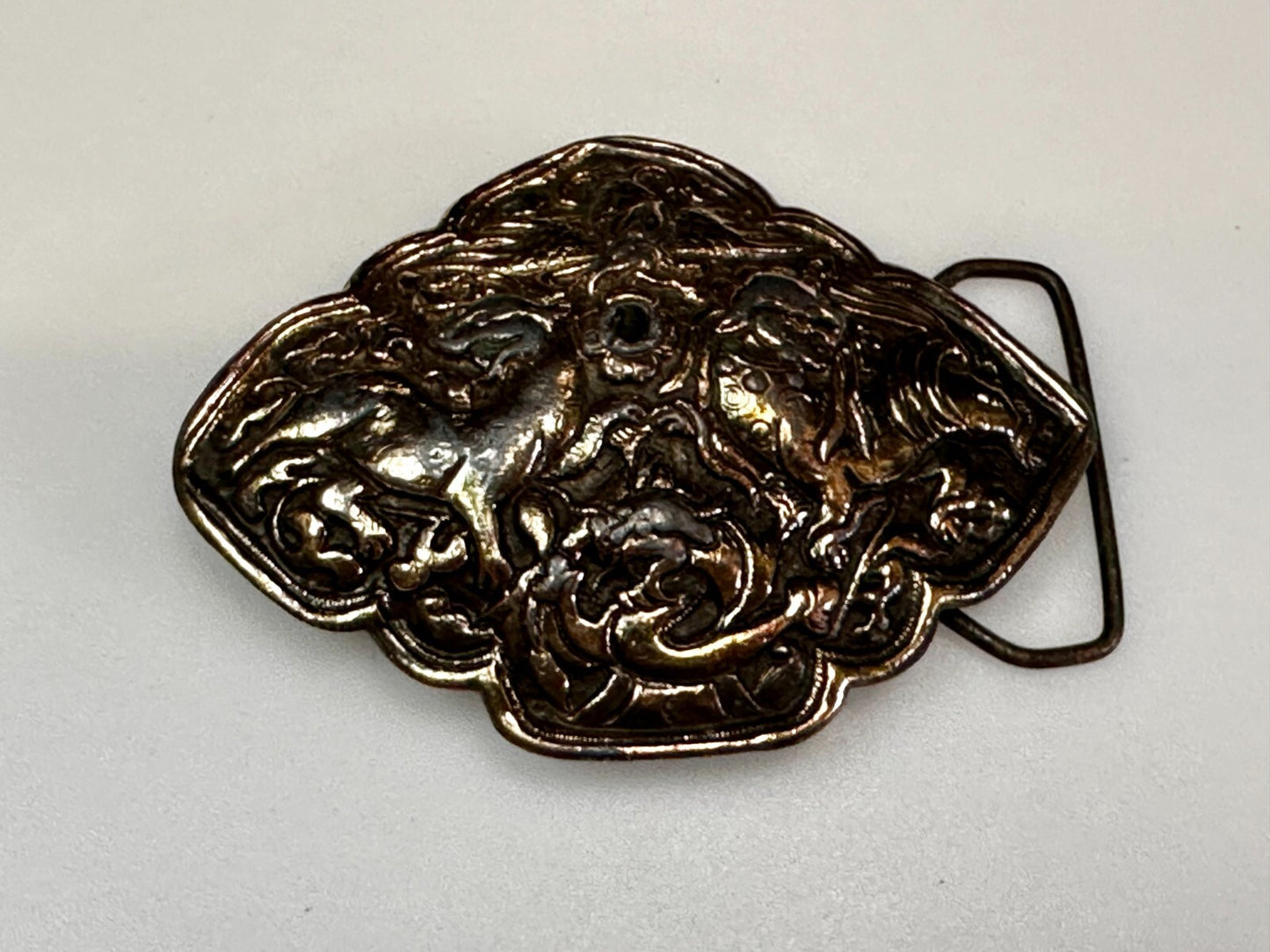 Tibetan Feng Shui Lion Dragon Fork Tongue Vtg. 1974 Bergamot N-60 Belt Buckle