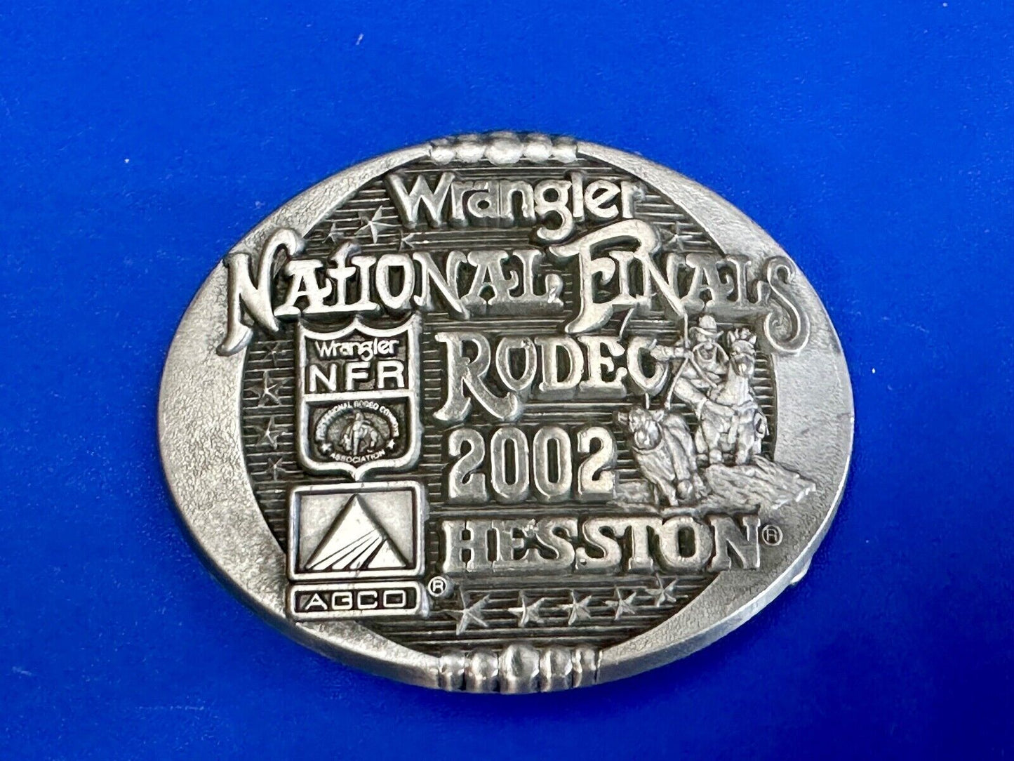 2002 Youth Sized Hesston National Finals Rodeo Bull Riding Cowboys belt buckle