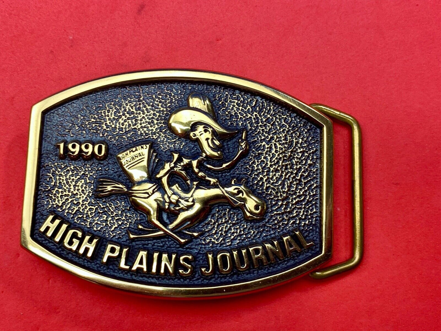 Vintage 1990 High Plains Journal Belt Buckle Cowboy Horse Newspaper by BTS