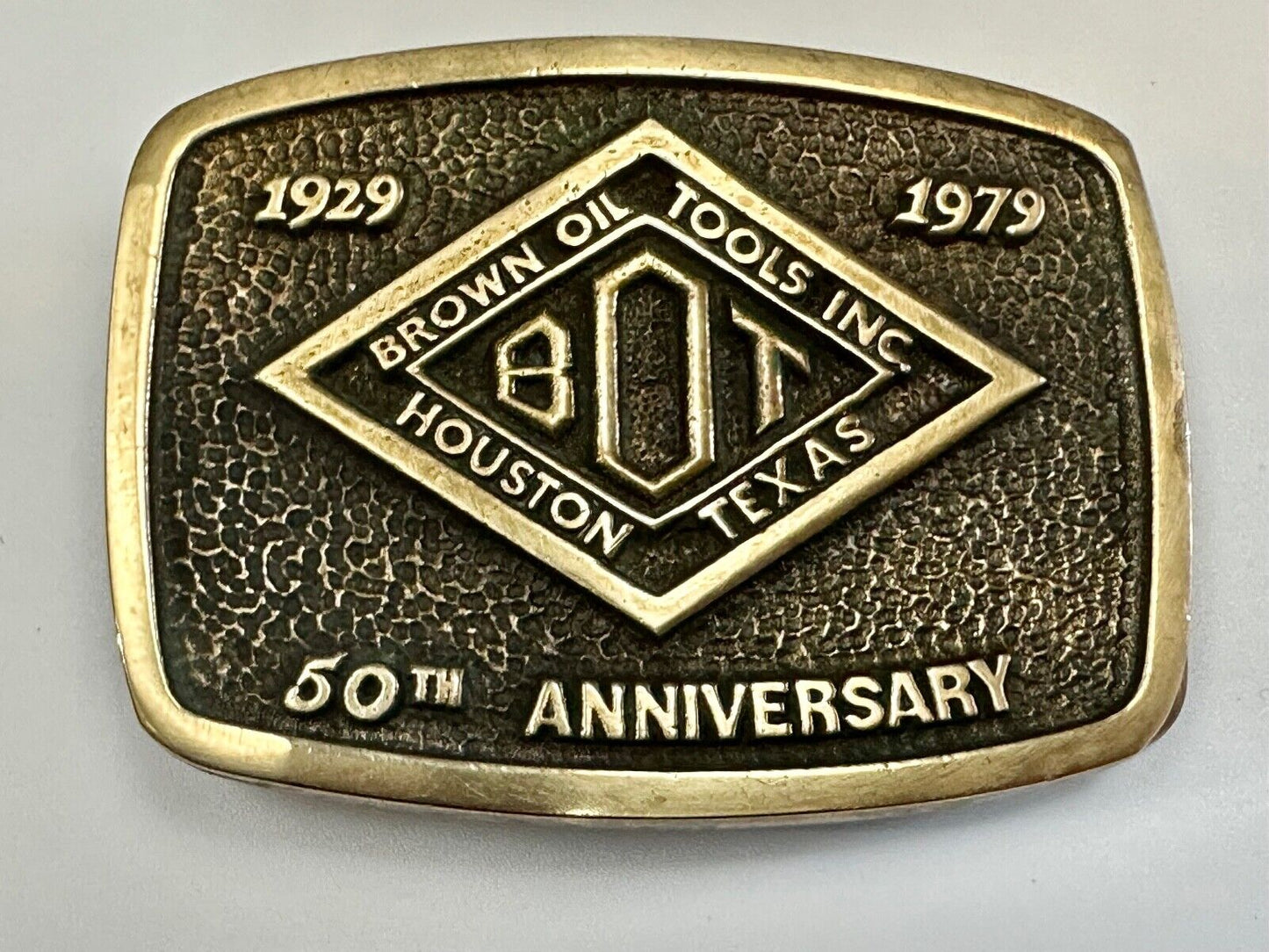Vintage Brown Oil Tools INC Houston Texas Co belt buckle by Blue Bayou brass