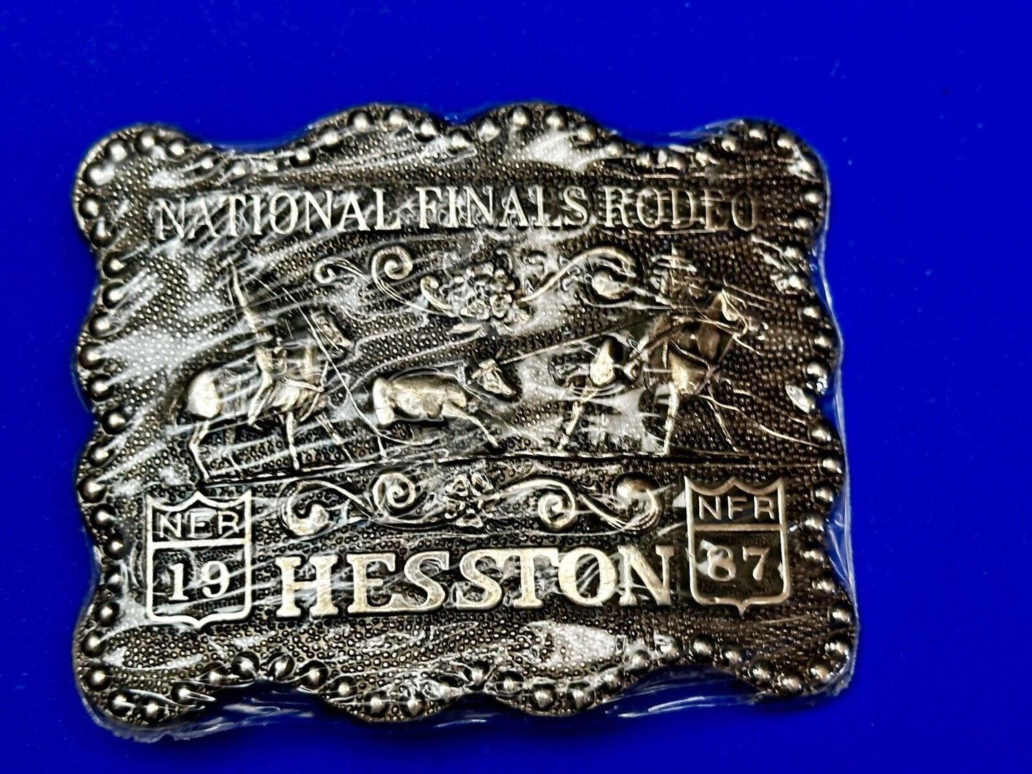 1987 National Finals Rodeo NFR Cowboy Western NOS Belt Buckle in wrap