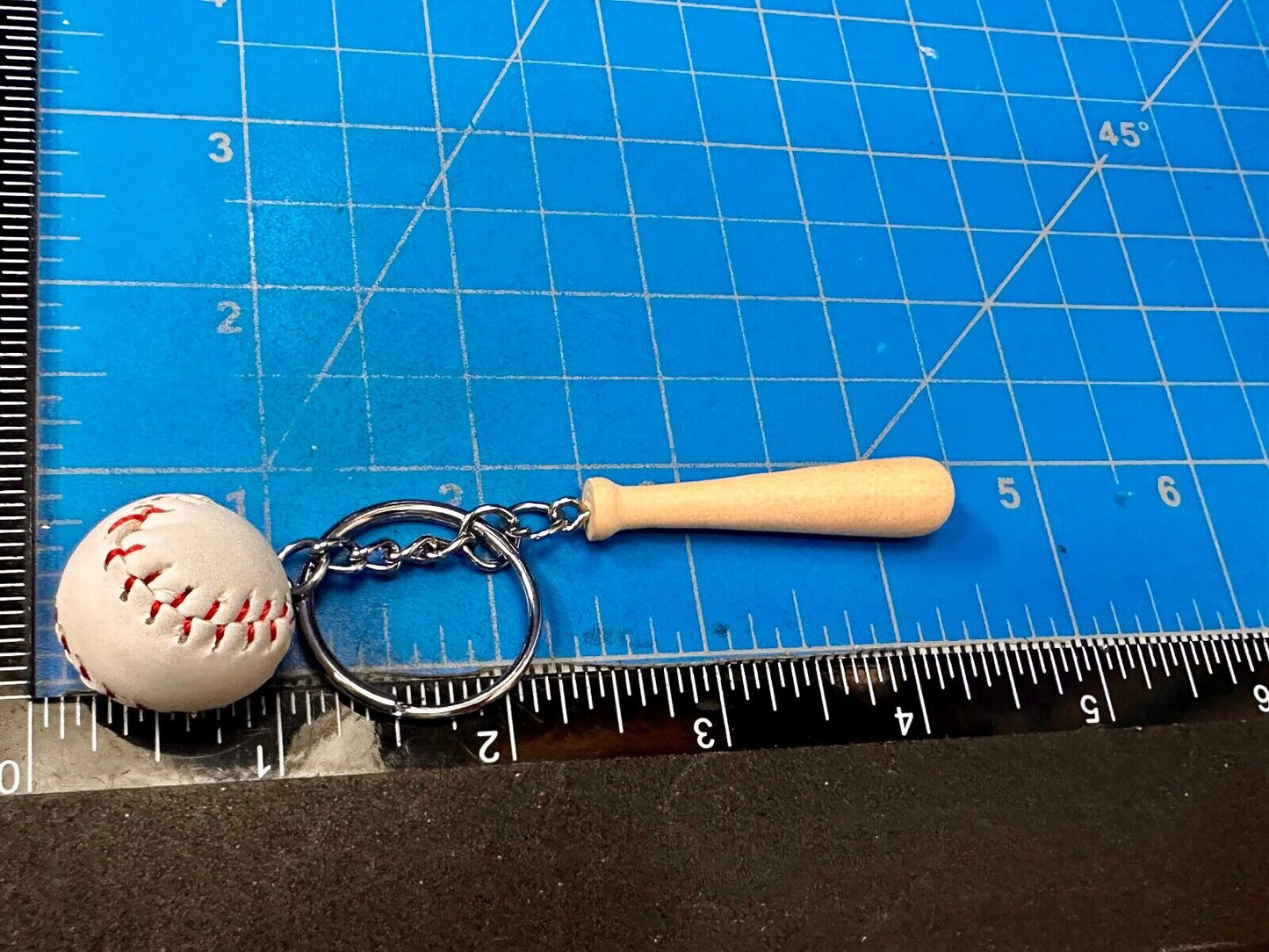 Baseball Lovers Wood Bat and Ball Keychain, Key Chain Ring