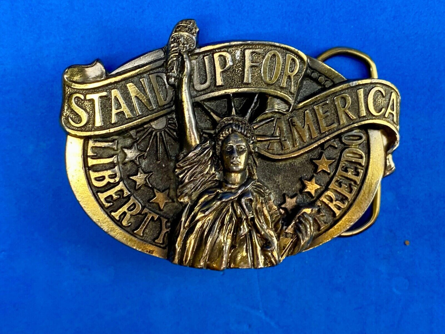 Vintage 1984- Stand Up For America Liberty Freedom - Great American Belt Buckle