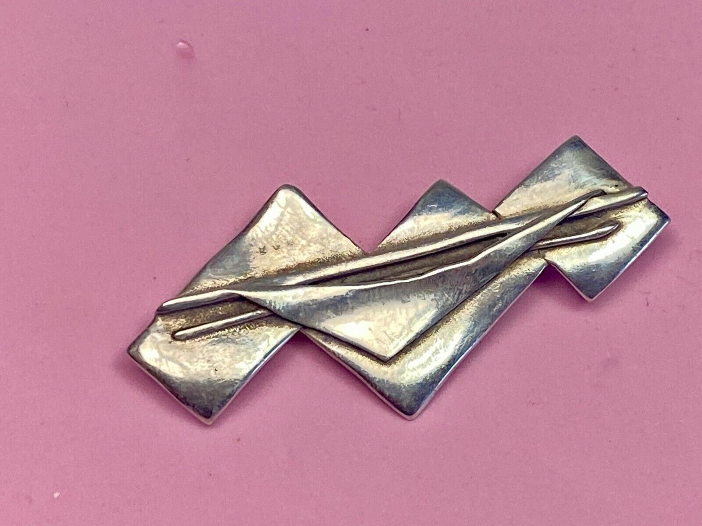 Vintage Artisan Modern 925 Sterling Silver Brooch Pin Rectangles Triangles