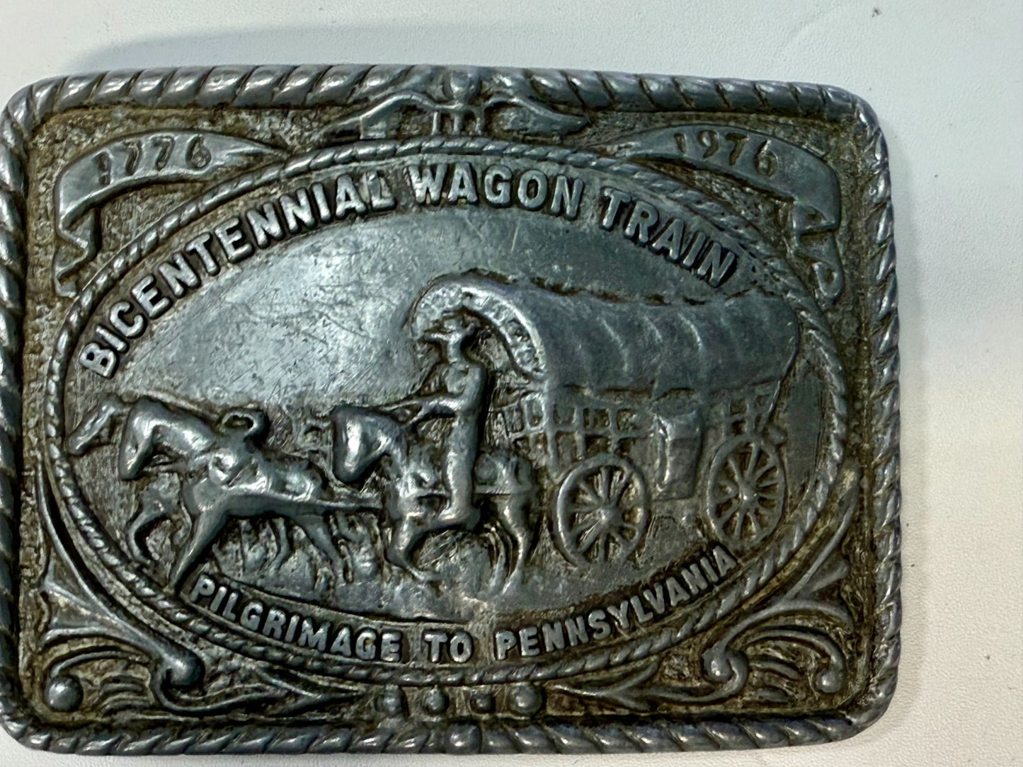 Bicentennial Wagon Train Pilgrimage to Pennsylvania 1776-1976 Belt Buckle
