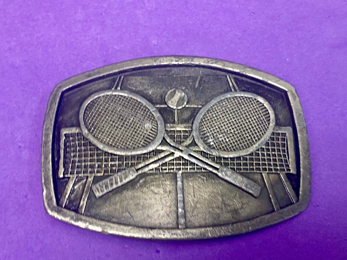 Vintage 1977 Tennis Sport Racquet Racket Court Net Tennis Ball Belt Buckle
