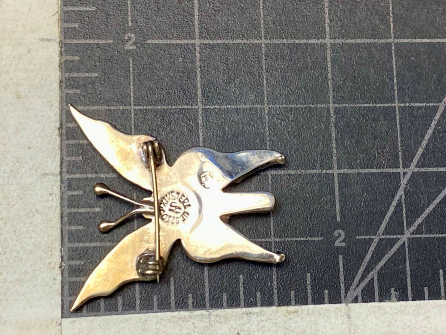 Vintage Butterfly Sterling Silver 925 Brooch Pin Mother Of Pearl Abalone Mexico