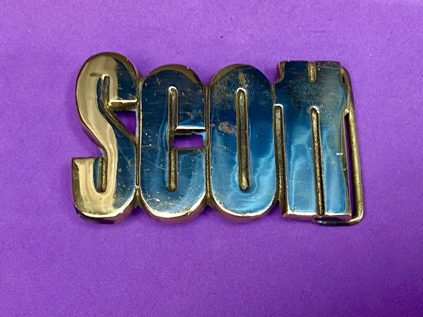 Vintage 70'S Baron Buckle Co Scott Cut-Out Name Belt Buckle - Solid Brass