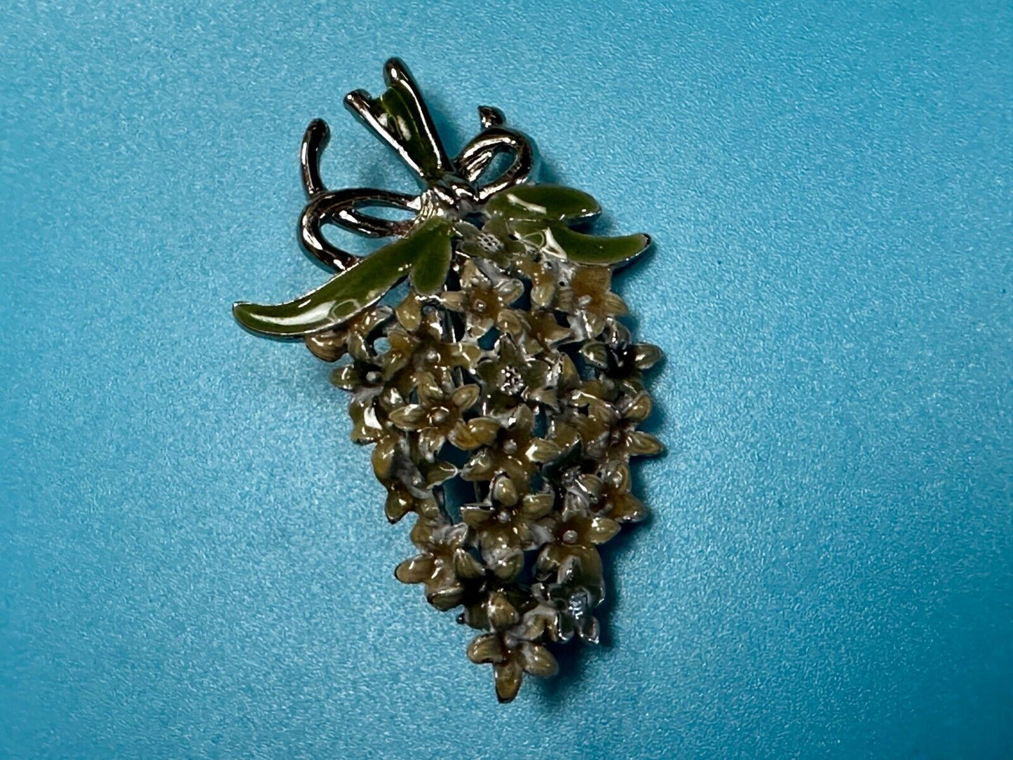 Vintage Enameled Flower Bouquet Silver Tone Vintage Brooch Pin
