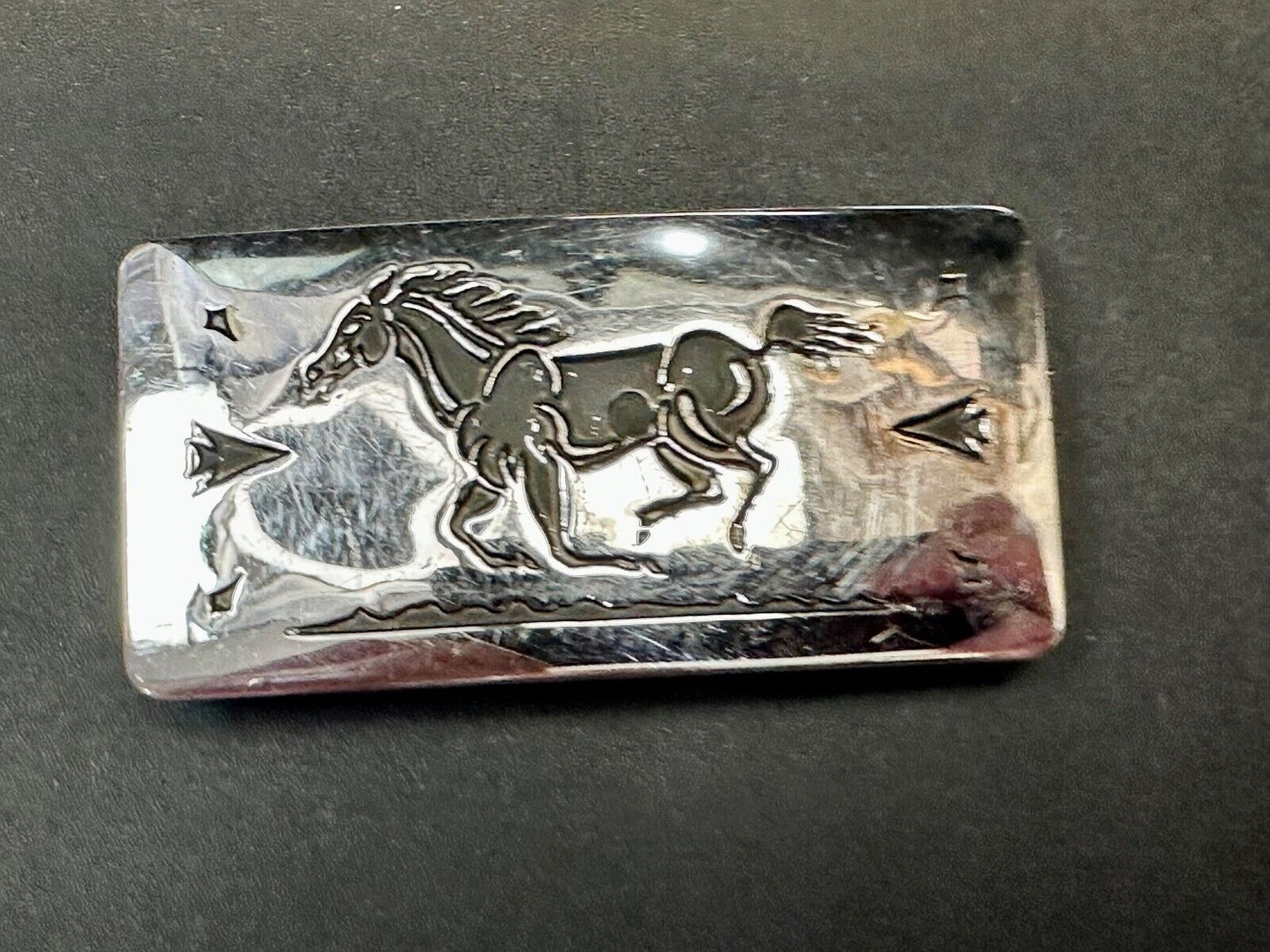 Vintage Chambers Horse Running Mustang W/ Arrows nickel silver Belt Buckle