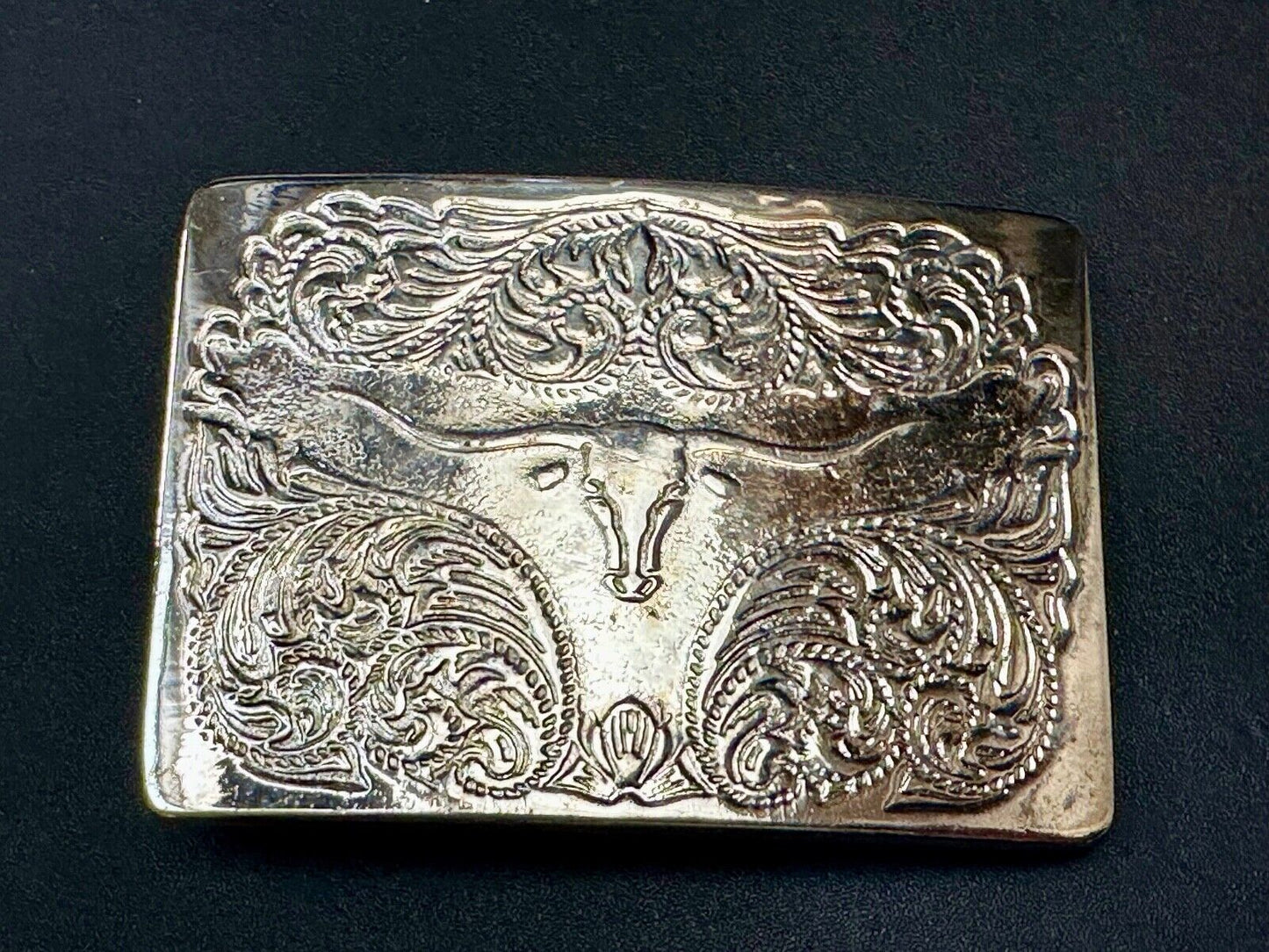 Vintage longhorn cow steer western flower swirl design belt buckle
